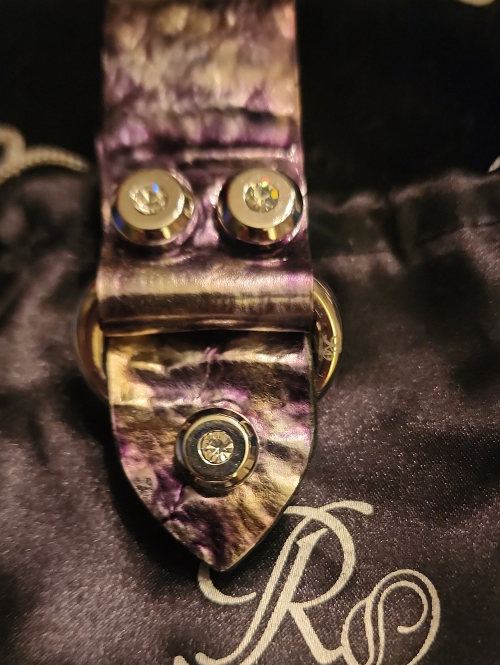 Purple Metallic Leather Strap with Crystal Studs